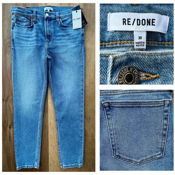 RE/DONE 90s MID RISE ANKLE CROP JEANS WOMEN’S sz 30 Soft Indigo Stretch NWT - Picture 1 of 14